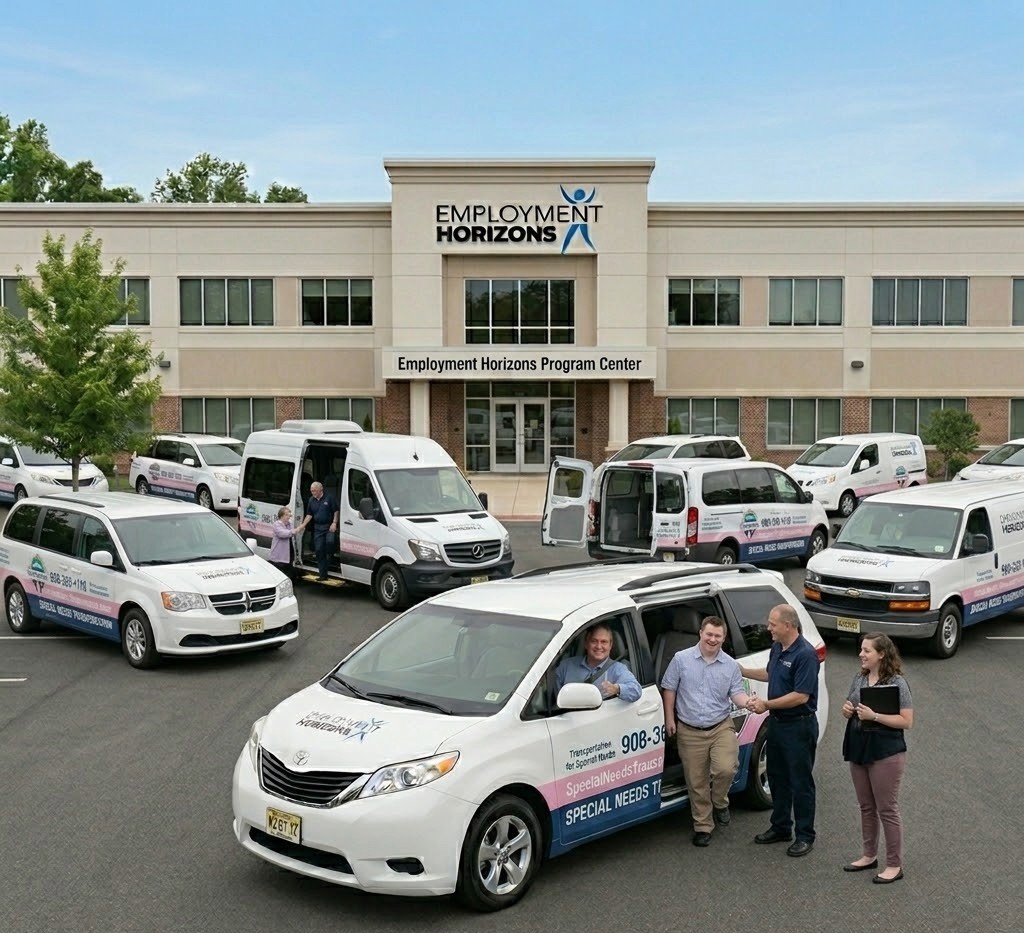 Real Life Choices Transit fleet and team at Employment Horizons Program Center